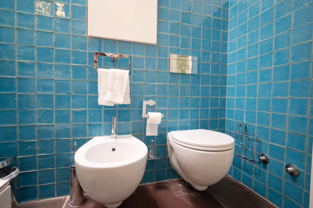 Baño azul de la villa Bom Sucesso Óbidos en Portugal